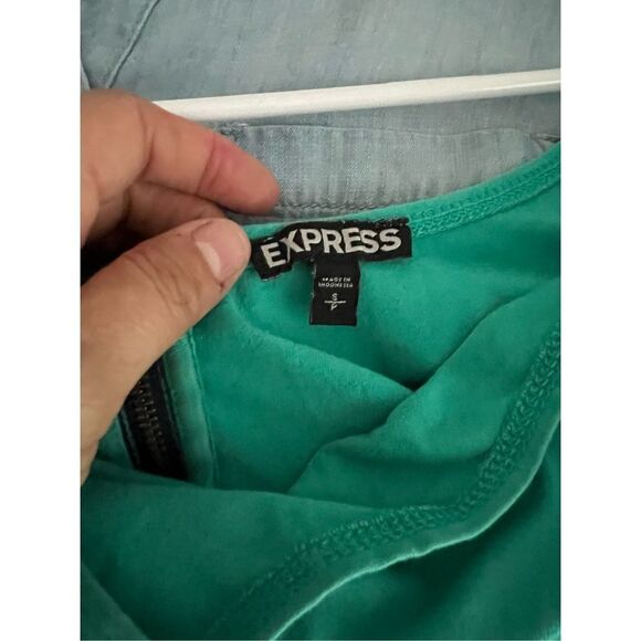 Express teal green scoop neck 3/4 sleeve skater mini dress S - Picture 3 of 4